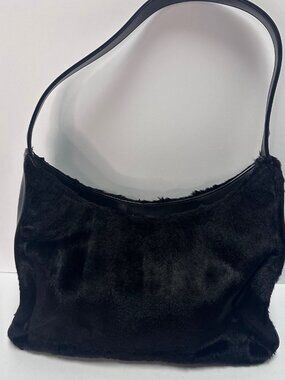 Vintage Copper Key Black Faux Fur Shoulder Purse  Retro